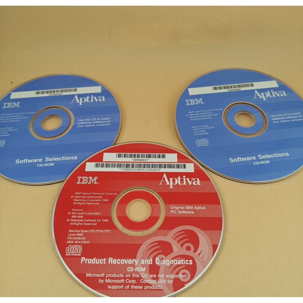 IBM Aptiva Recovery Diagnostics Applications CD Set 2 Disc Blue Software